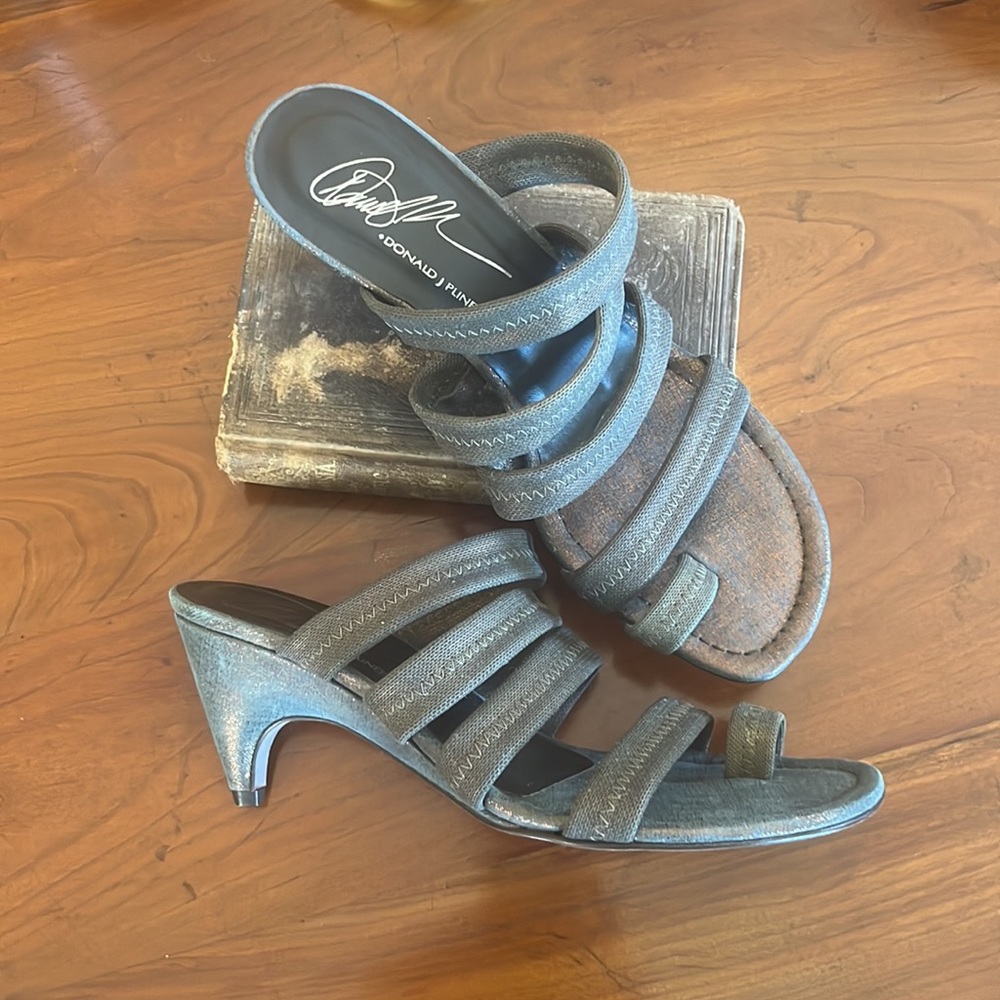 Donald J Pliner Elastic Strap Bronze Patent Leather Heels - Picture 4 of 10